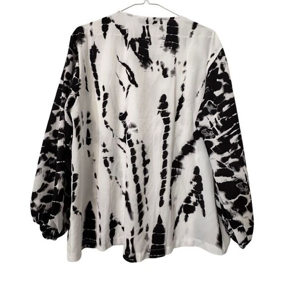 CBR Tie Dye Crew Neck Puff Long Sleeve Button Front Shirt Black White Large - Picture 2 of 5